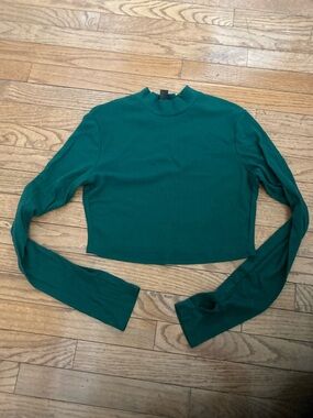 SHEIN Teal Long-Sleeve Cropped Mock Neck Top